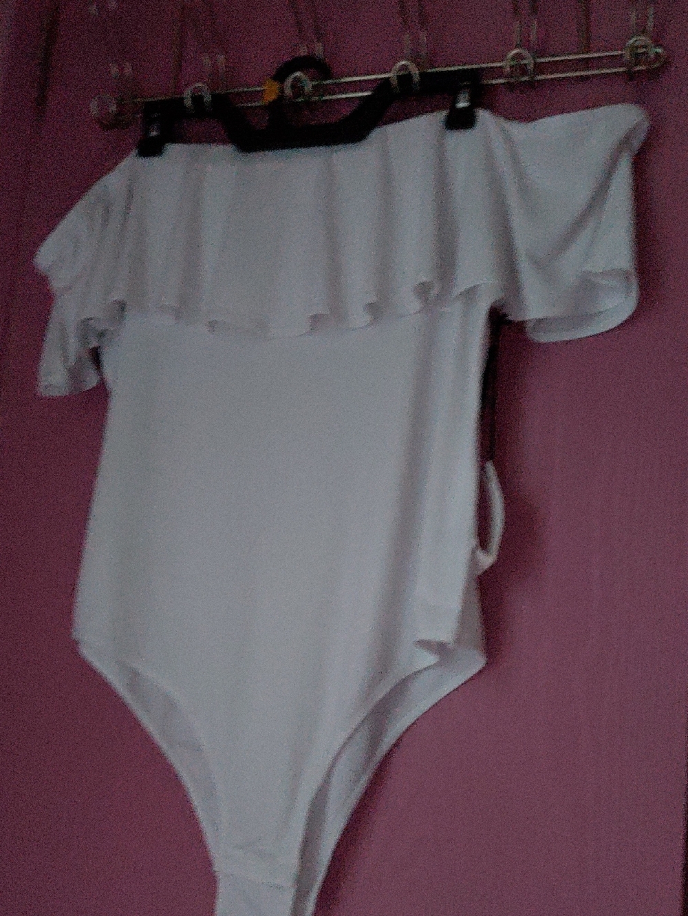 Leith White Off-Shoulder Ruffle Bodysuit